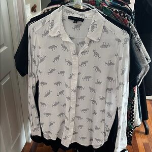 Jane and Delancey White and Black Tiger Print Blouse